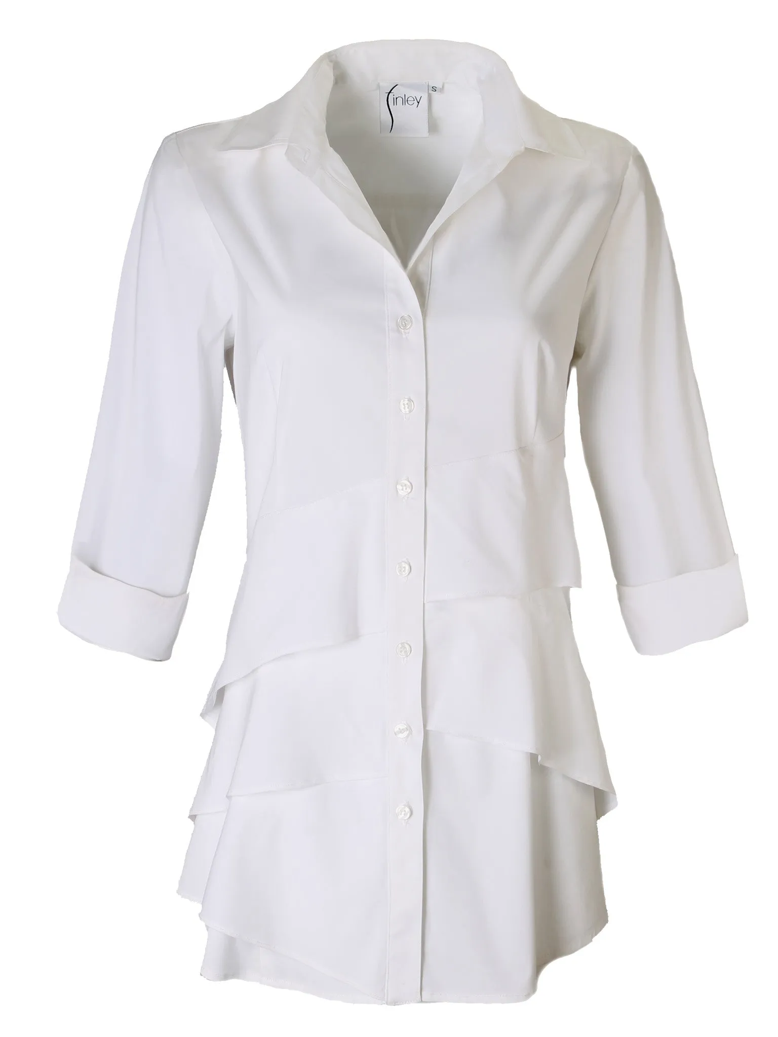 3/4 Sleeve Jenna White Shirt Silky Poplin