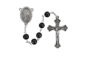 8mm Black Carved Wood Mir Rosary