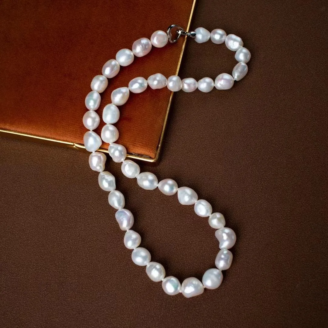 9-10mm Baroque Pearl Necklace Silver