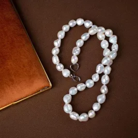 9-10mm Baroque Pearl Necklace Silver