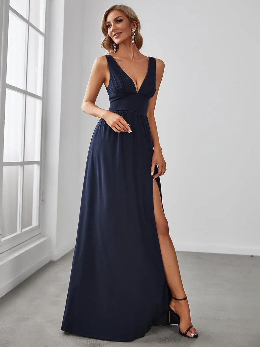 A Line Sleeveless Bridesmaid Dresses with Deep V Neck - Elegant and Stylish