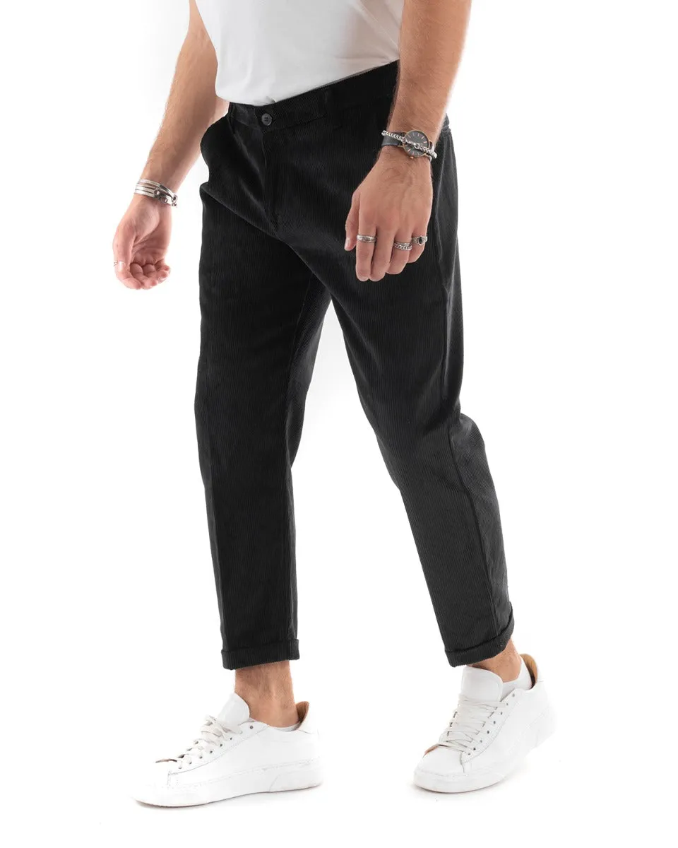 Abito Uomo Doppiopetto Vestito Velluto Completo Giacca Pantaloni Nero Elegante Cerimonia GIOSAL-OU2192A