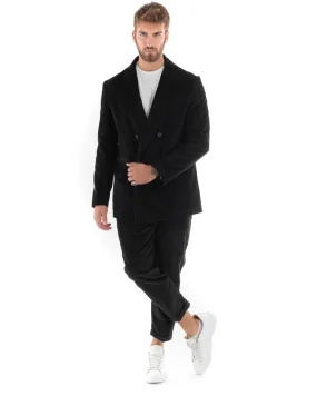 Abito Uomo Doppiopetto Vestito Velluto Completo Giacca Pantaloni Nero Elegante Cerimonia GIOSAL-OU2192A