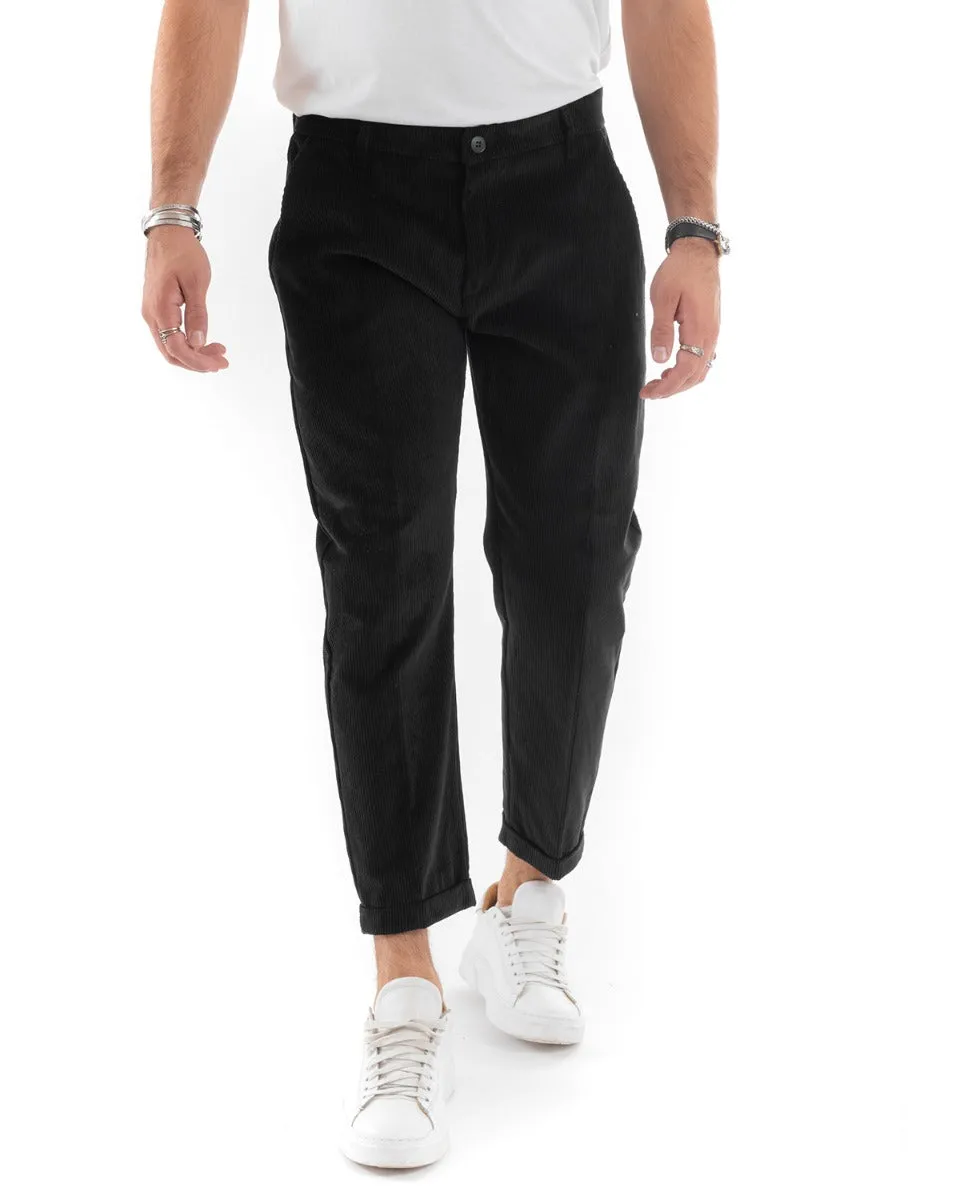 Abito Uomo Doppiopetto Vestito Velluto Completo Giacca Pantaloni Nero Elegante Cerimonia GIOSAL-OU2192A