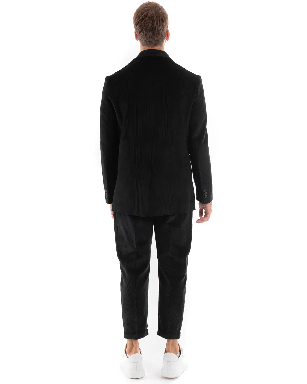 Abito Uomo Doppiopetto Vestito Velluto Completo Giacca Pantaloni Nero Elegante Cerimonia GIOSAL-OU2192A