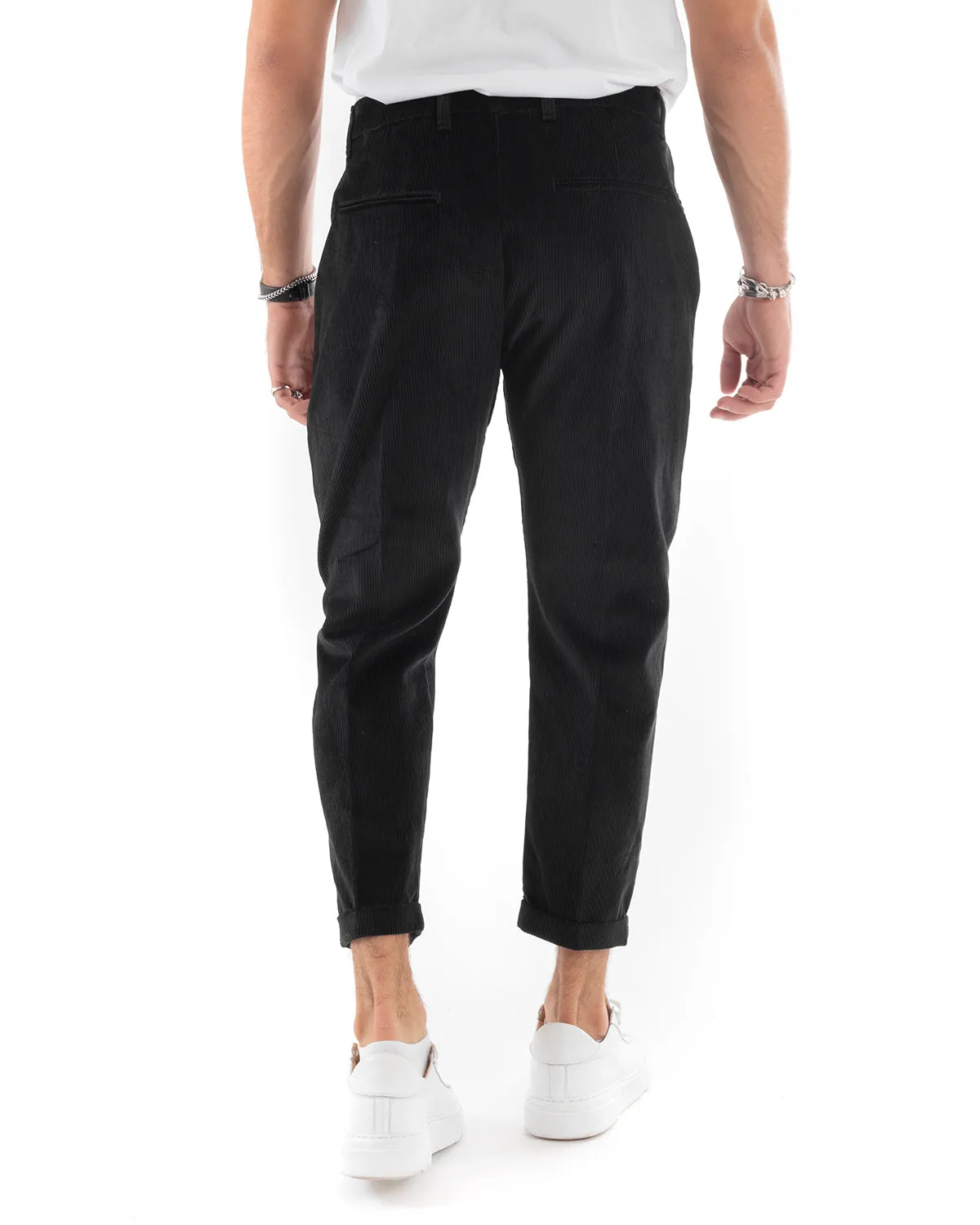 Abito Uomo Doppiopetto Vestito Velluto Completo Giacca Pantaloni Nero Elegante Cerimonia GIOSAL-OU2192A