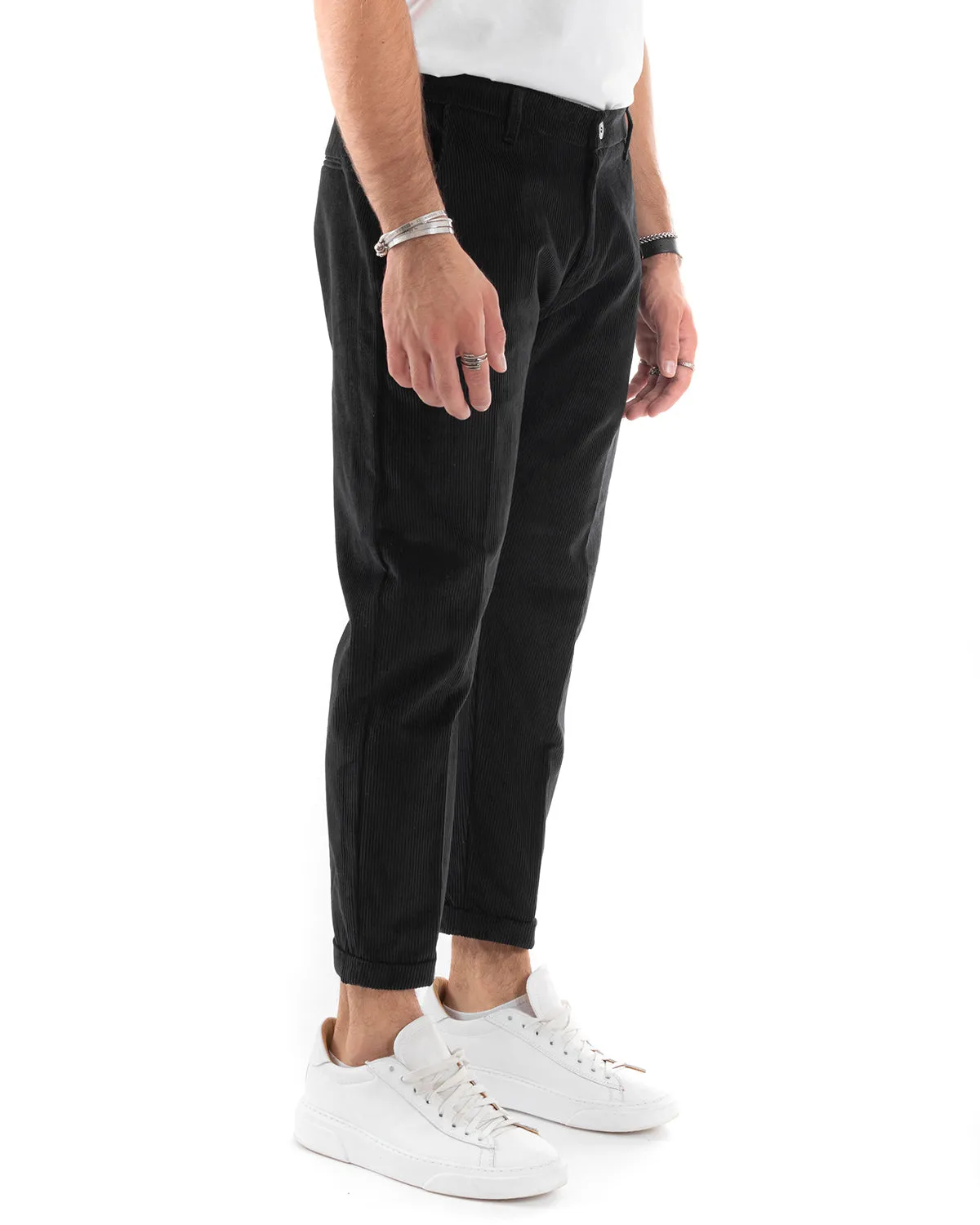 Abito Uomo Doppiopetto Vestito Velluto Completo Giacca Pantaloni Nero Elegante Cerimonia GIOSAL-OU2192A