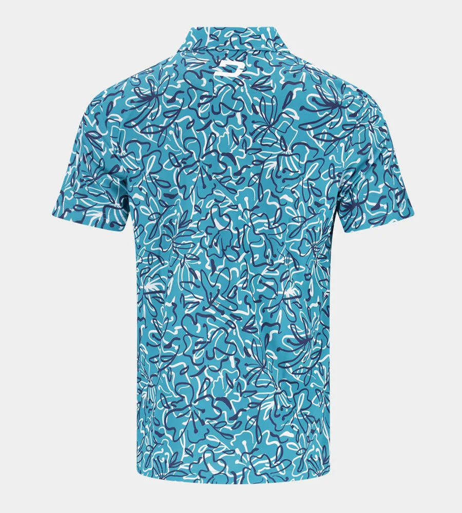 ABSTRACT FLORAL POLO - TEAL