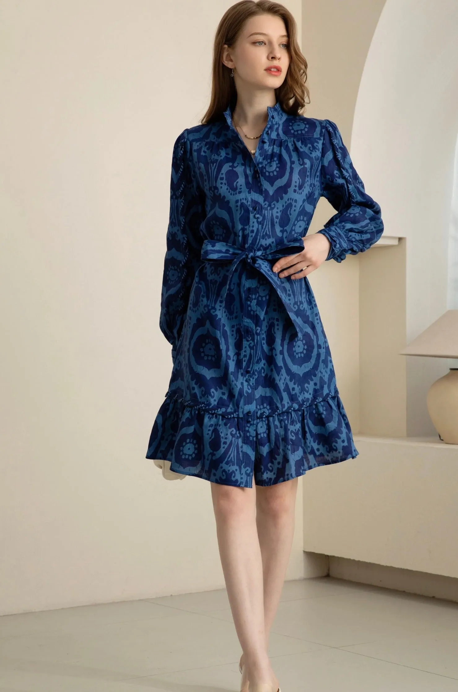 Ada Mini Linen Dress - Navy/Blue - GDS