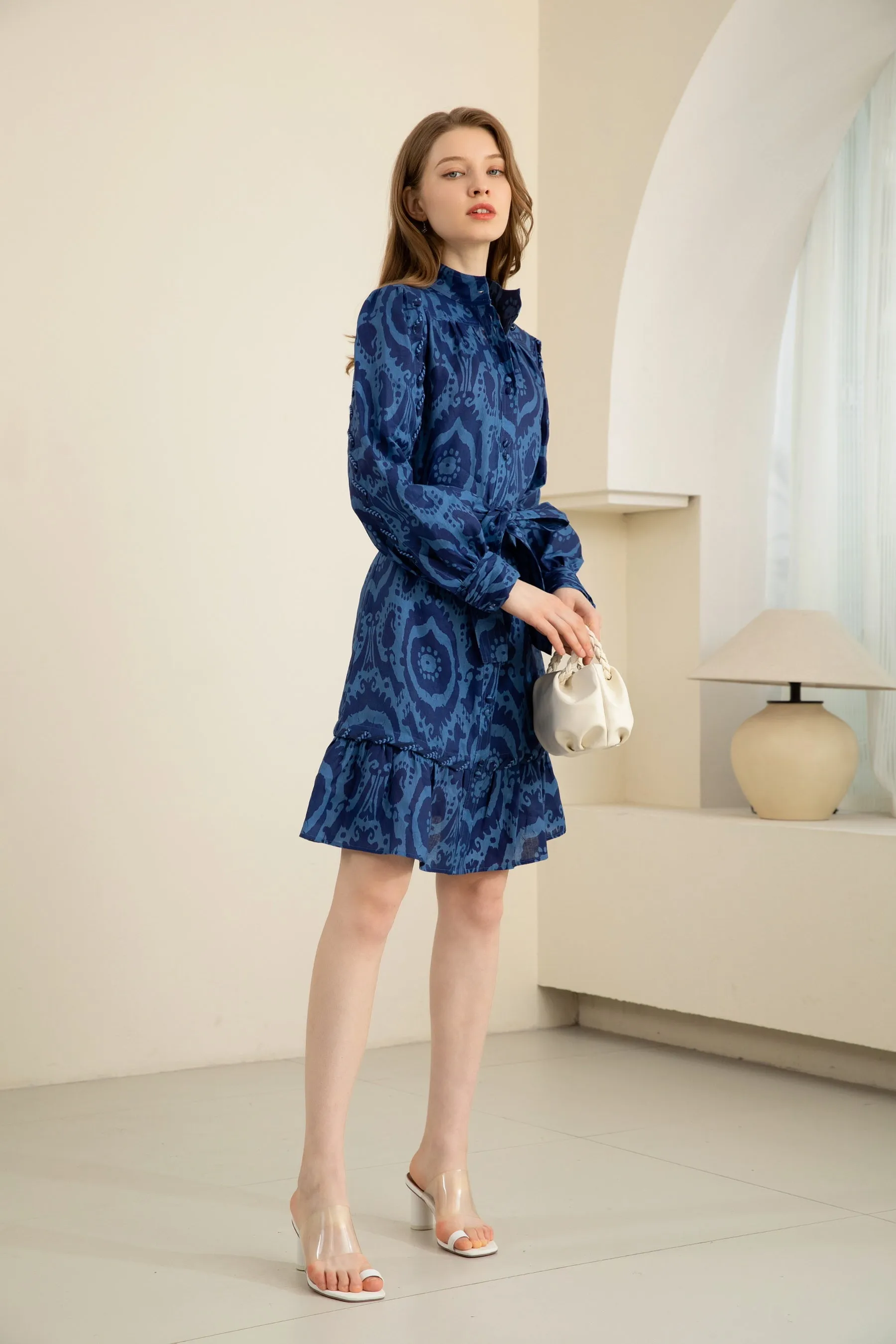 Ada Mini Linen Dress - Navy/Blue - GDS