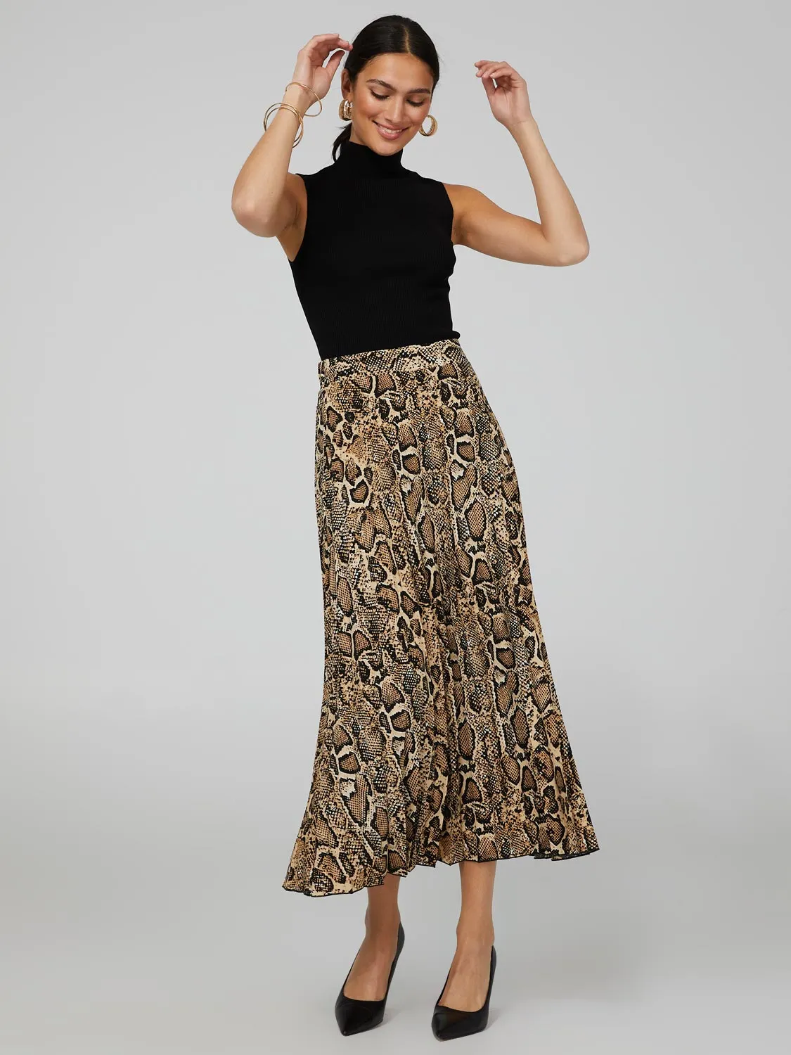 Animal Print Pleated Skirt