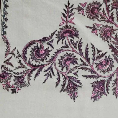 Antique Hand Embroidered Purple & White Paisley Shawl 1860S