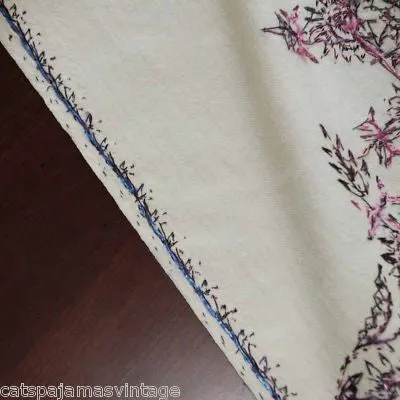 Antique Hand Embroidered Purple & White Paisley Shawl 1860S