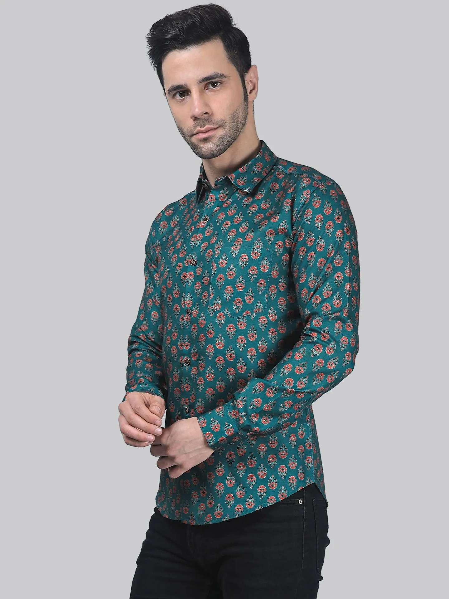 Artistic-modern Men's Printed Full Sleeve Cotton Button-Up Shirt For Men