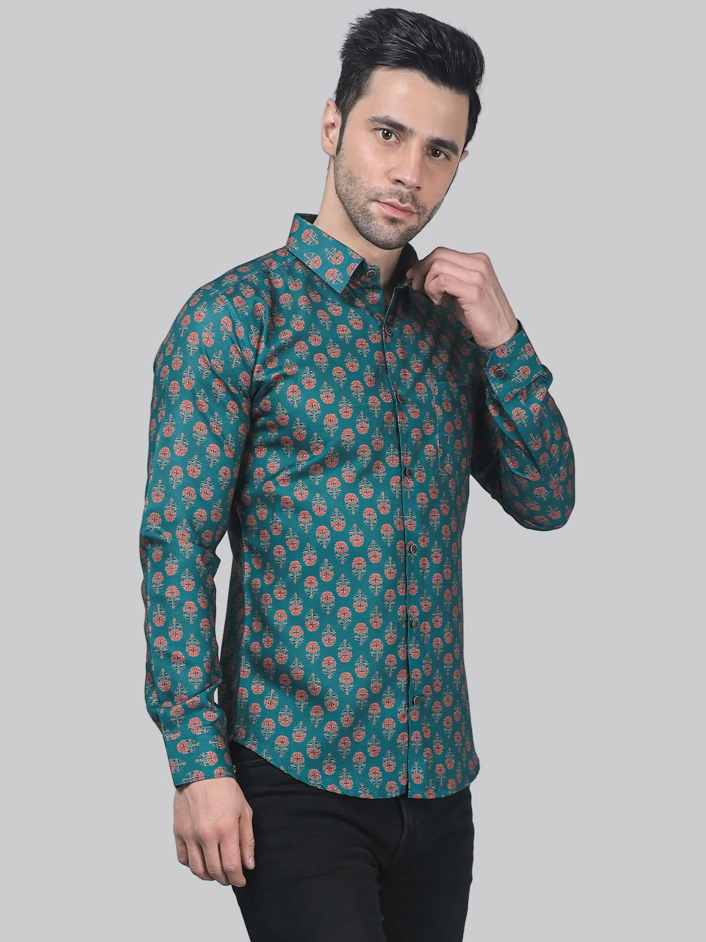 Artistic-modern Men's Printed Full Sleeve Cotton Button-Up Shirt For Men