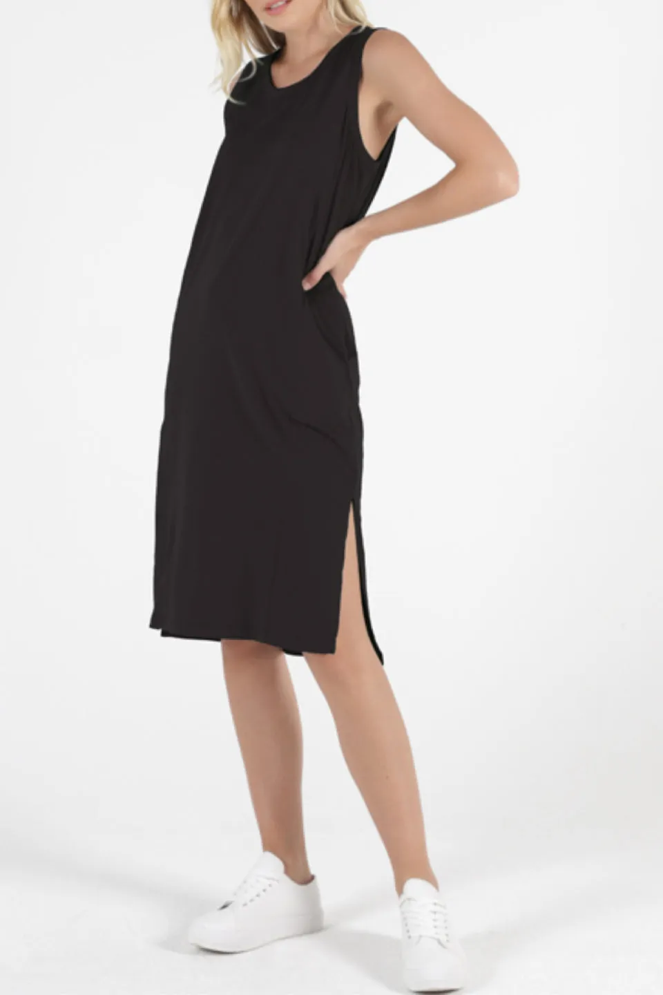 Arwin Midi SL Black Cotton Tank Dress