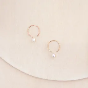 Basic Small Yellow Gold Filled Hoop Earrings with Ivory Pearl - 13mm