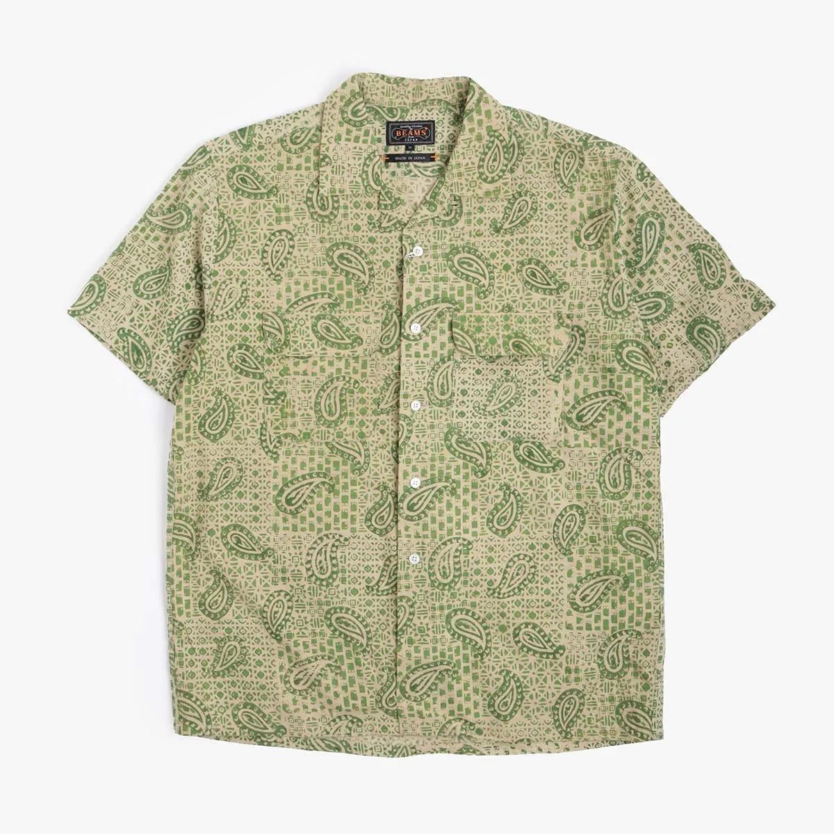 Beams Plus Open Collar Block Print Paisley Shirt