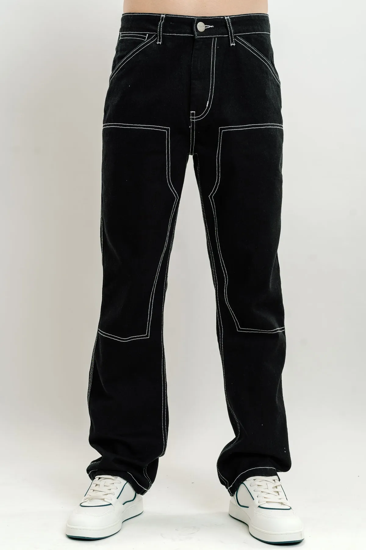 Black Contrast Stitch Straight Men's Jeans