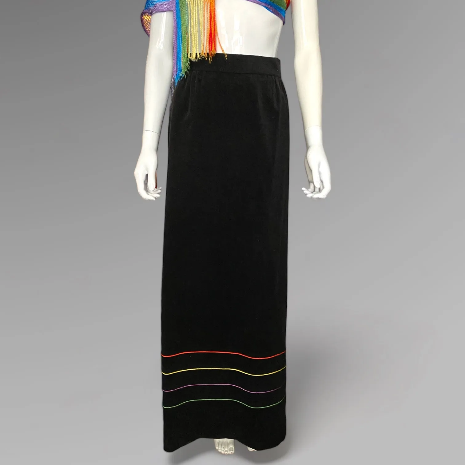 Black Corduroy Maxi Skirt Primary Color Satin Stripes