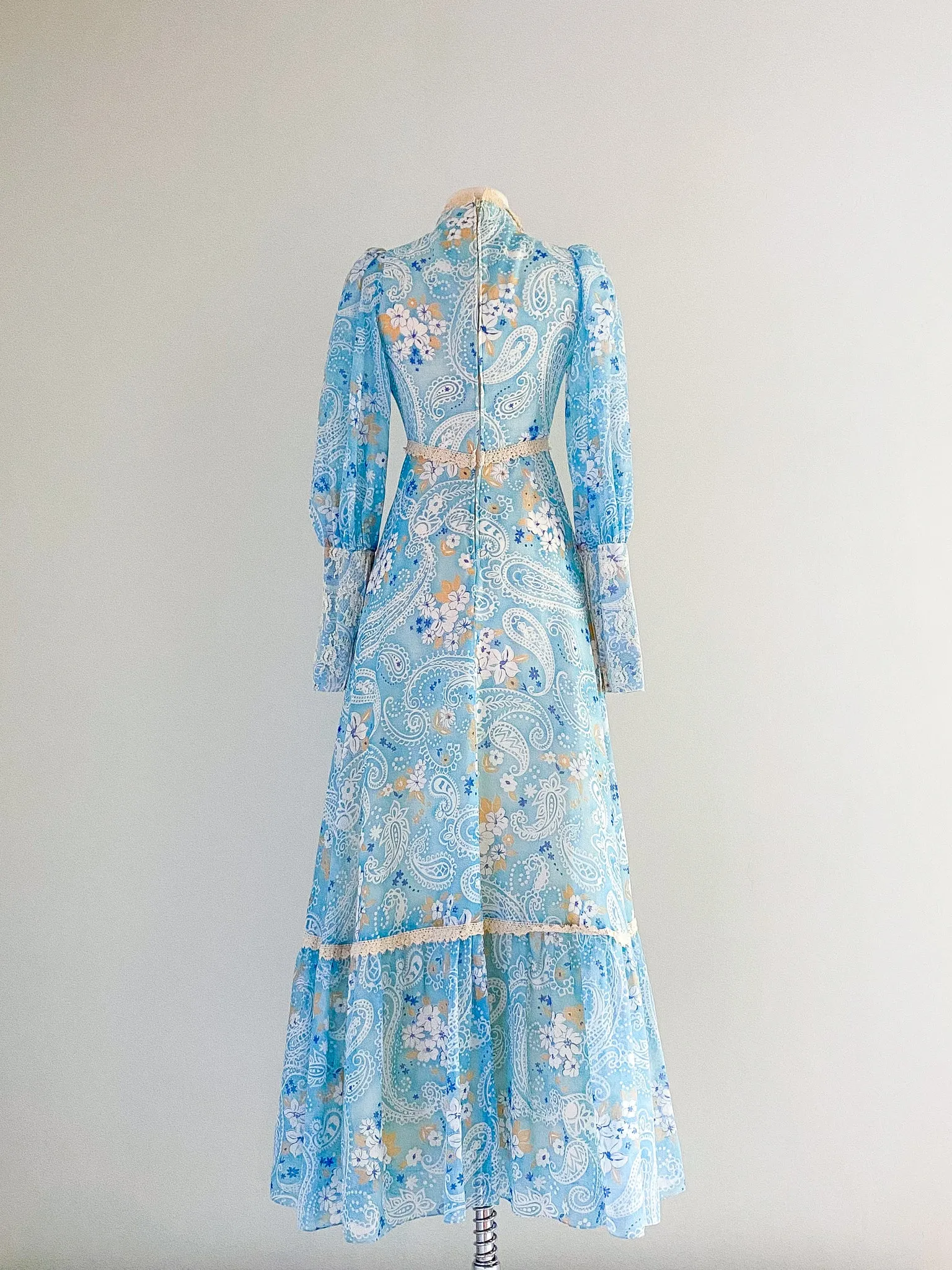 Blue Paisley Regency Style Cotton Maxi Dress / Sz S