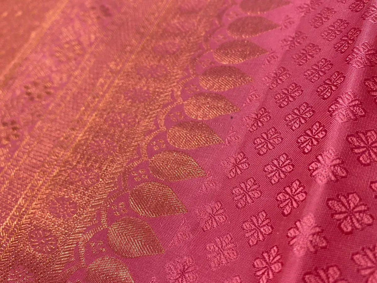 Bridal Gorgeous Pink Pure Kanjeevaram Silk Saree With Gold Zari Brocade And Jacquard Border - SILKMARK CERTIFIED