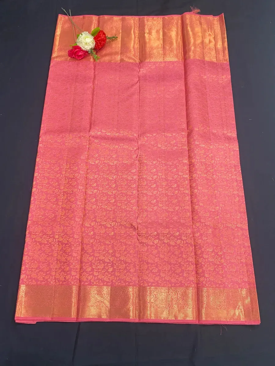 Bridal Gorgeous Pink Pure Kanjeevaram Silk Saree With Gold Zari Brocade And Jacquard Border - SILKMARK CERTIFIED