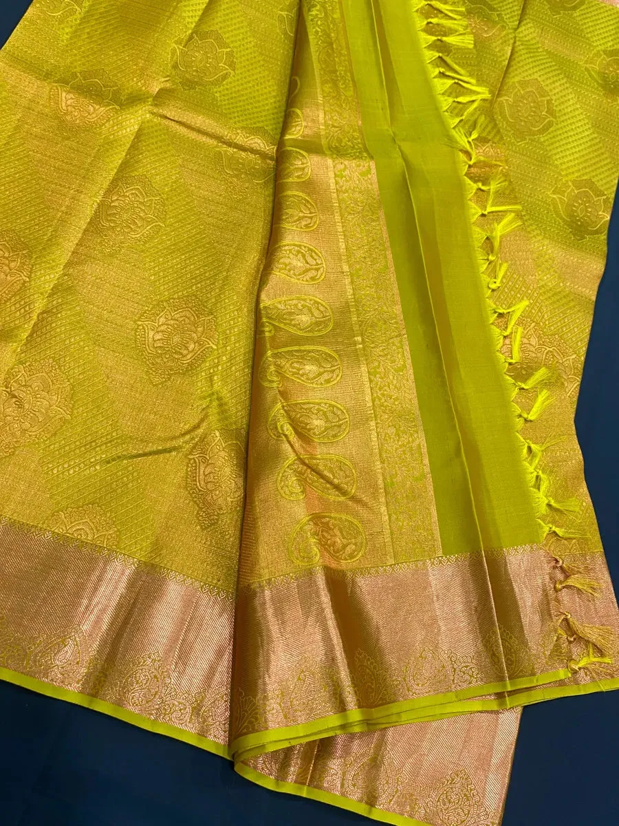 Bridal Green Kanjeevaram Silk Saree With Copper Zari Brocade All Over Jacquard Work - SILKMARK CERTIFIED