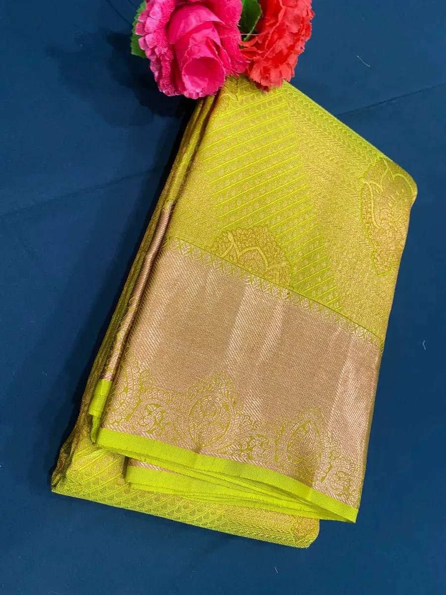 Bridal Green Kanjeevaram Silk Saree With Copper Zari Brocade All Over Jacquard Work - SILKMARK CERTIFIED