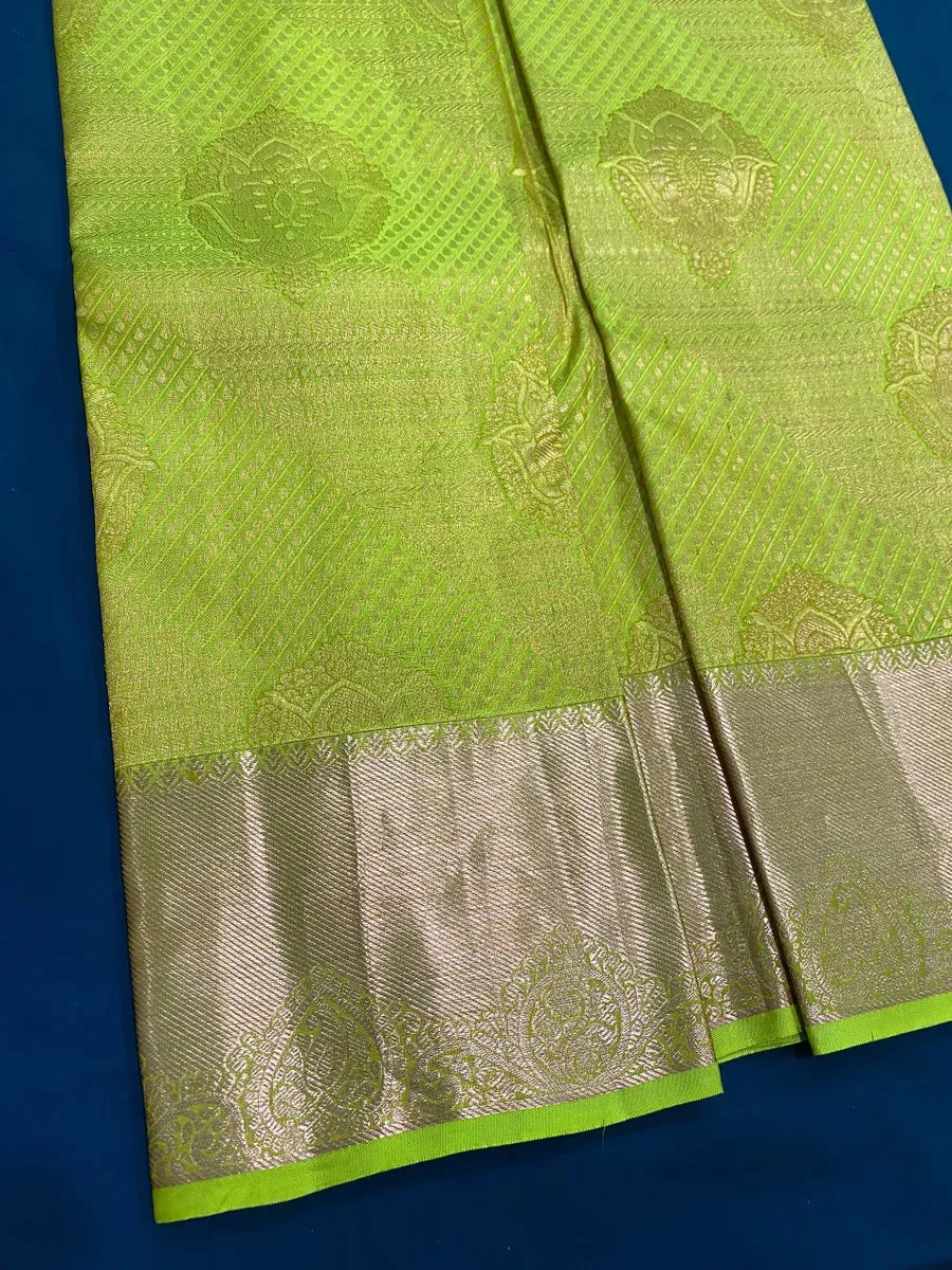 Bridal Green Kanjeevaram Silk Saree With Copper Zari Brocade All Over Jacquard Work - SILKMARK CERTIFIED