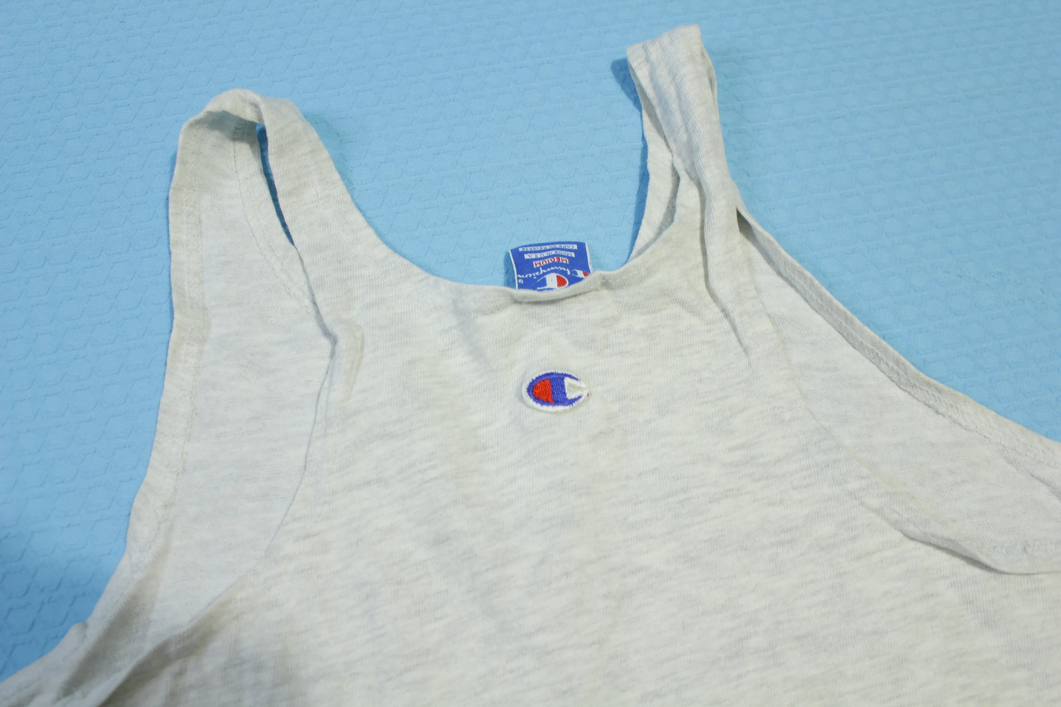 Champion Vintage 80's Heathered Gray Script Spellout Made in USA Tank Top Shirt