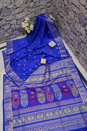 Cobalt Blue Color Pure Revival Baluchari Silk Saree with Meenakari Pallu