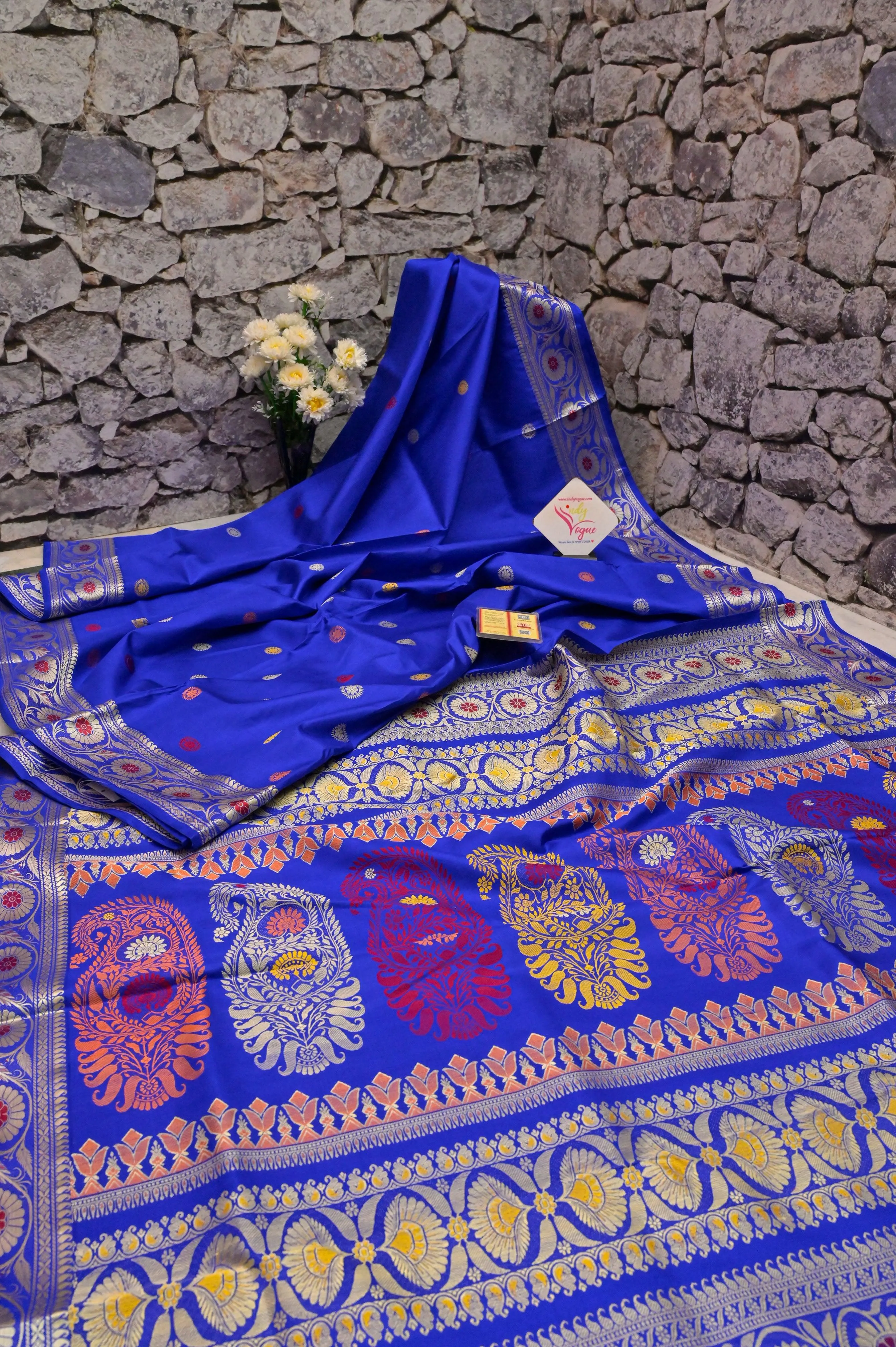 Cobalt Blue Color Pure Revival Baluchari Silk Saree with Meenakari Pallu