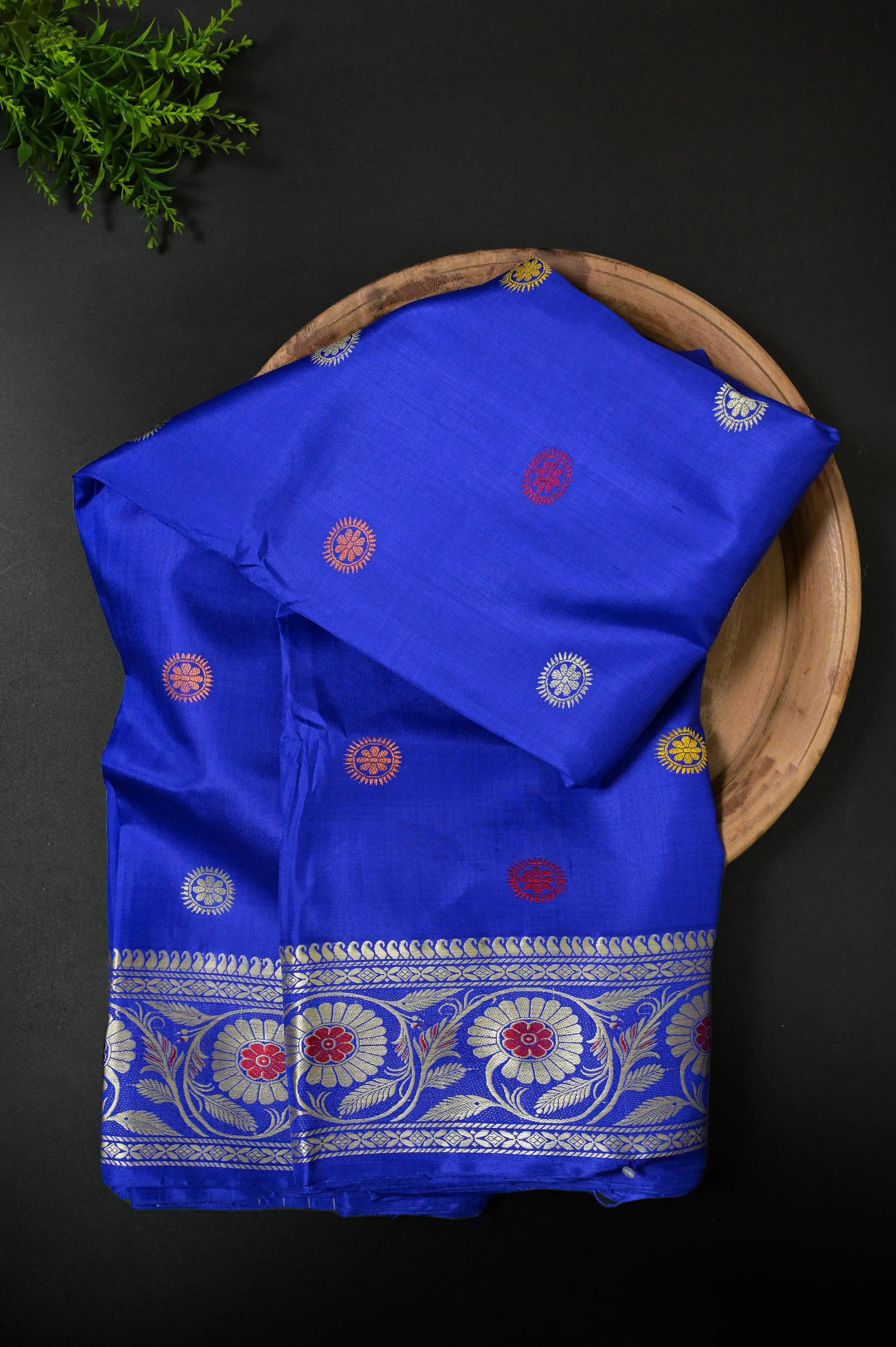 Cobalt Blue Color Pure Revival Baluchari Silk Saree with Meenakari Pallu