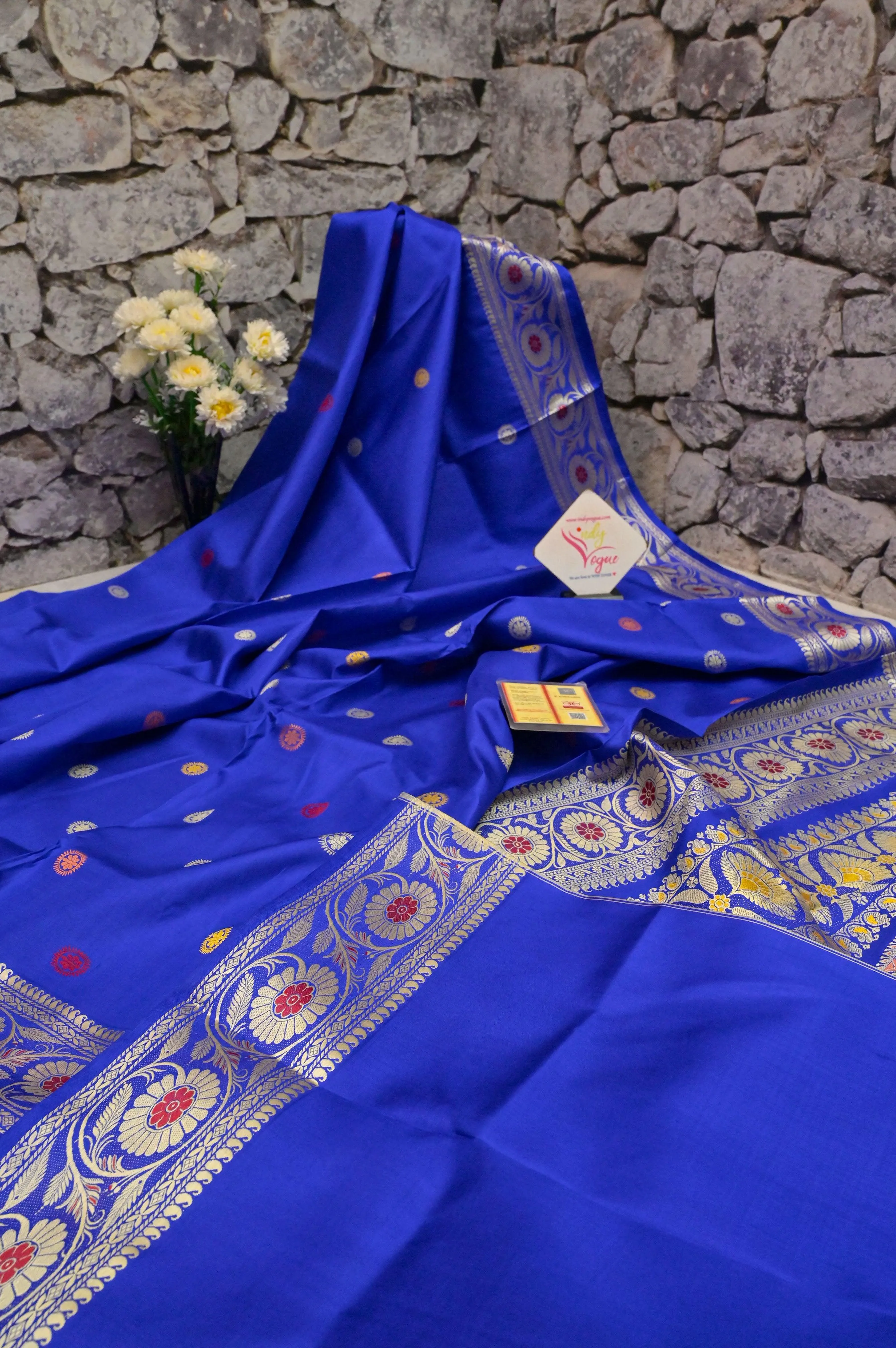 Cobalt Blue Color Pure Revival Baluchari Silk Saree with Meenakari Pallu