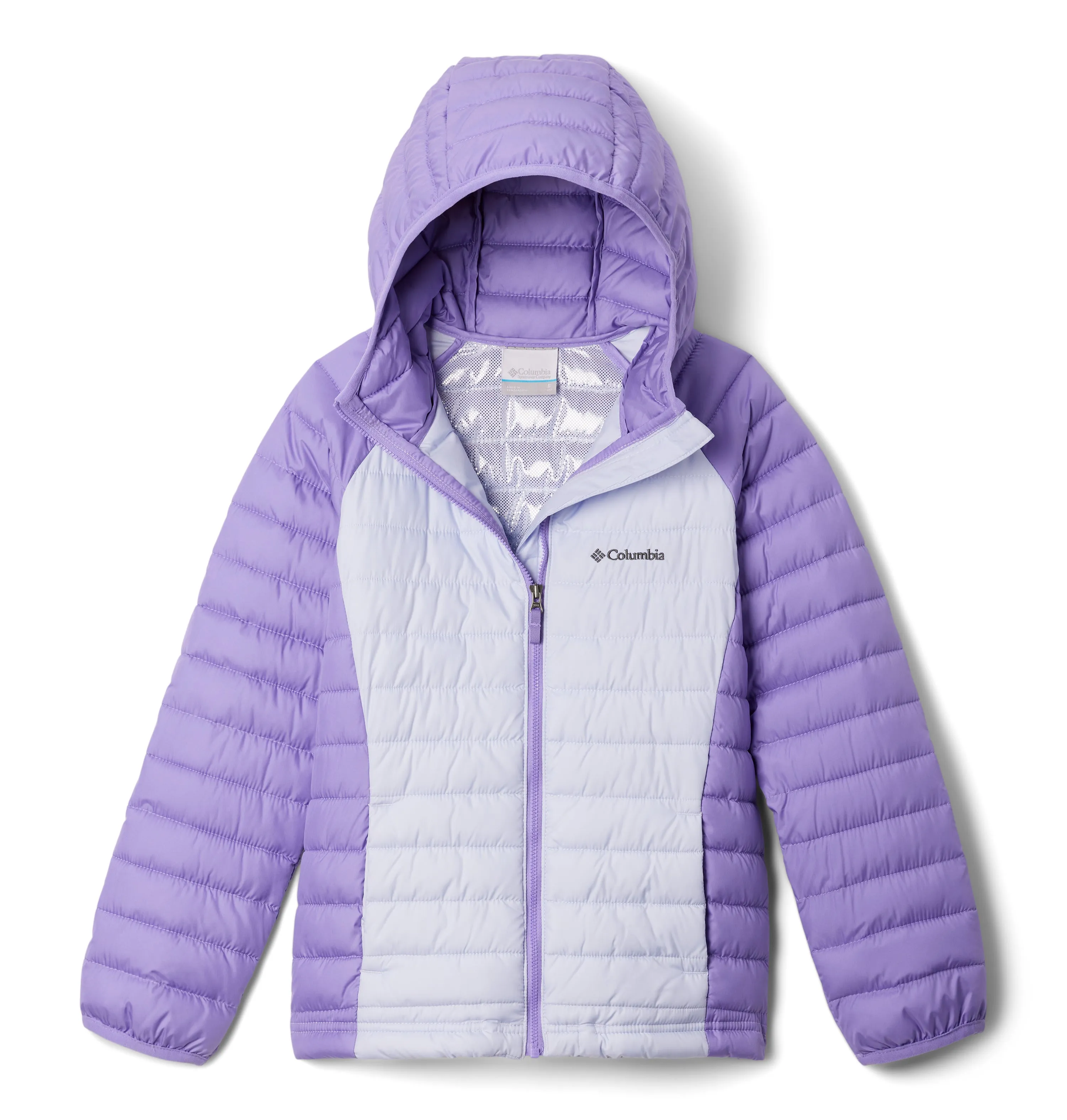 Columbia Kids Powder Lite II Hooded Insulated Jacket (Snowdrift/Paisley Purple)(Ages 4-18)