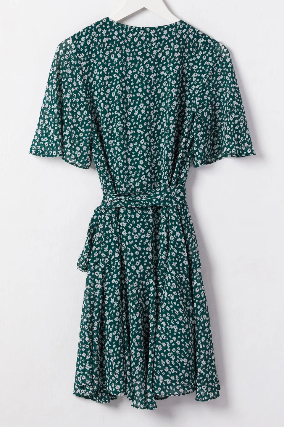 Confidence Emerald Floral Flutter Sleeve Wrap Dress