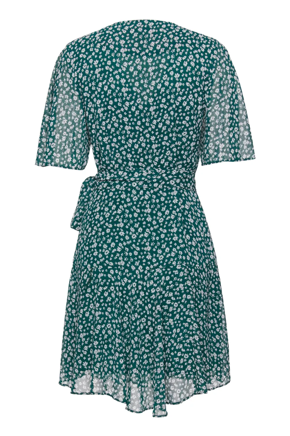 Confidence Emerald Floral Flutter Sleeve Wrap Dress