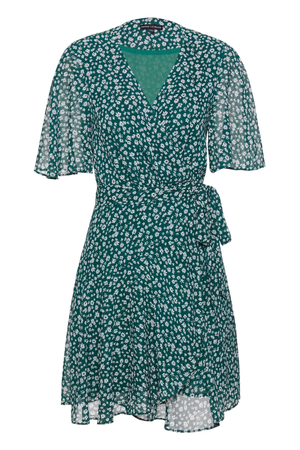 Confidence Emerald Floral Flutter Sleeve Wrap Dress