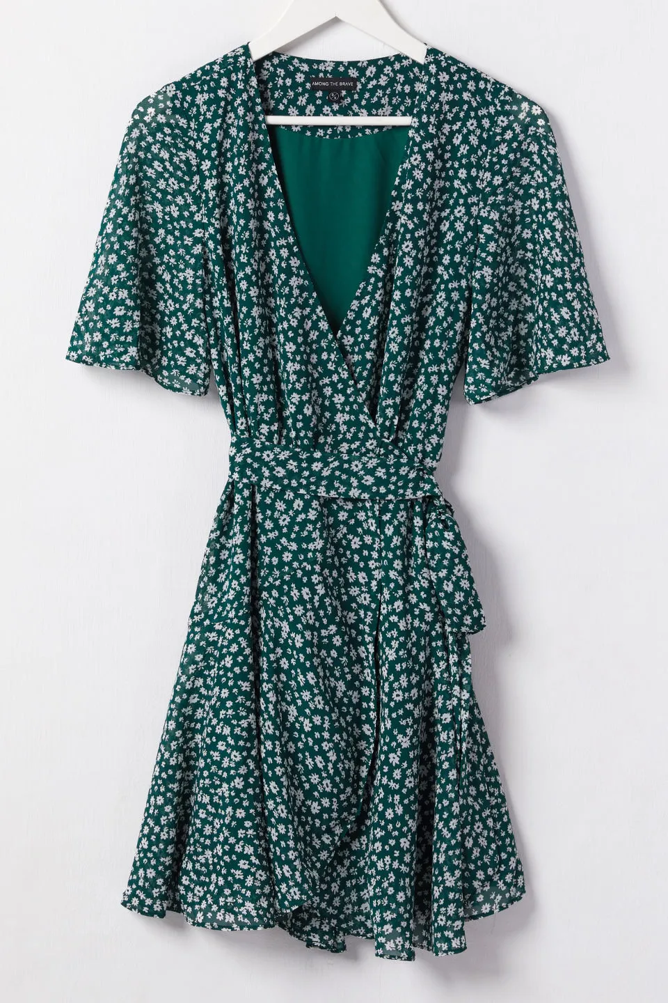 Confidence Emerald Floral Flutter Sleeve Wrap Dress