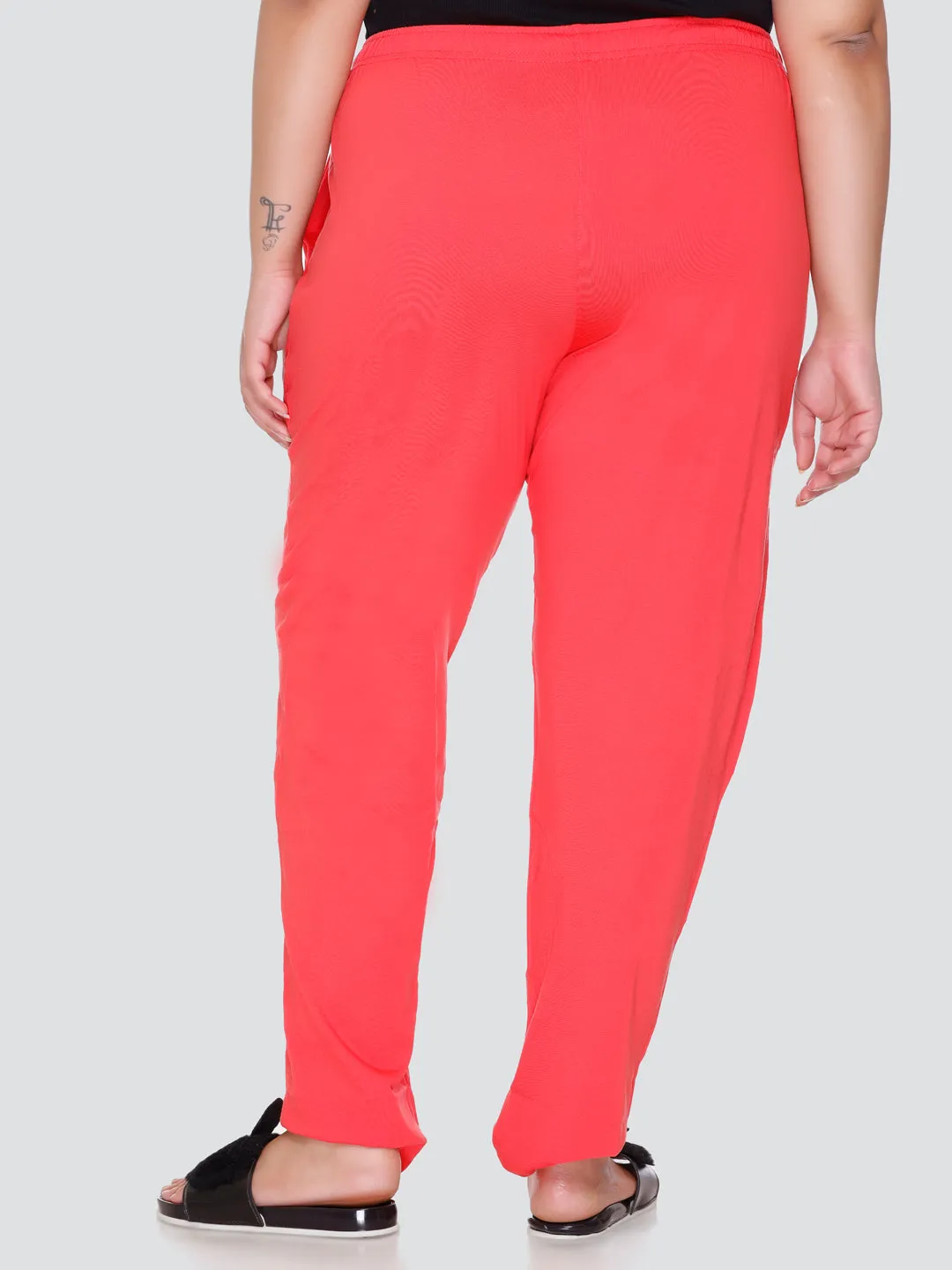 Cotton Track Pants For Women With One Side Zip Pocket - Coral Red