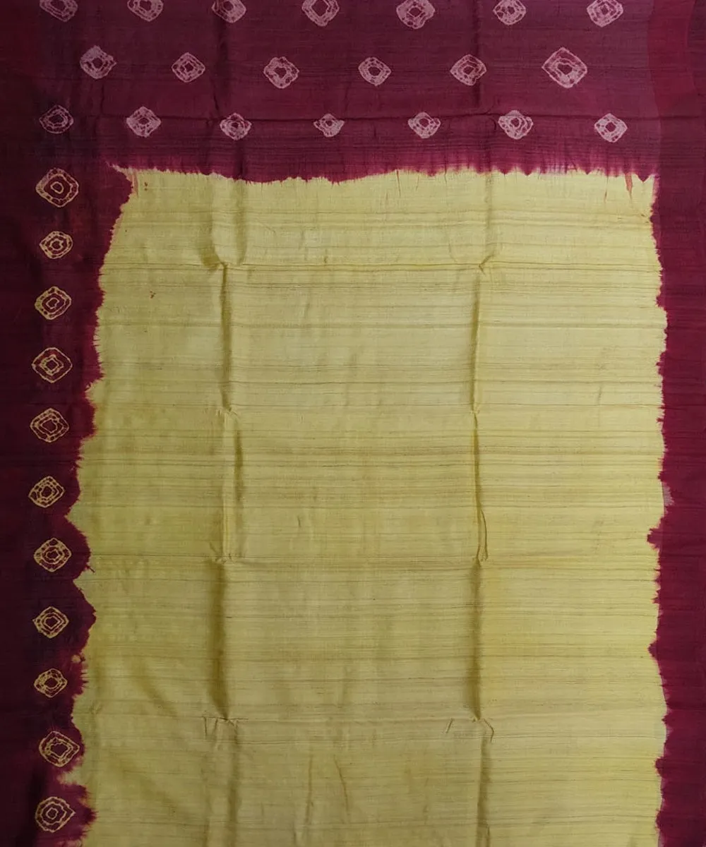 Cream maroon tussar silk hand printed gopalpur saree