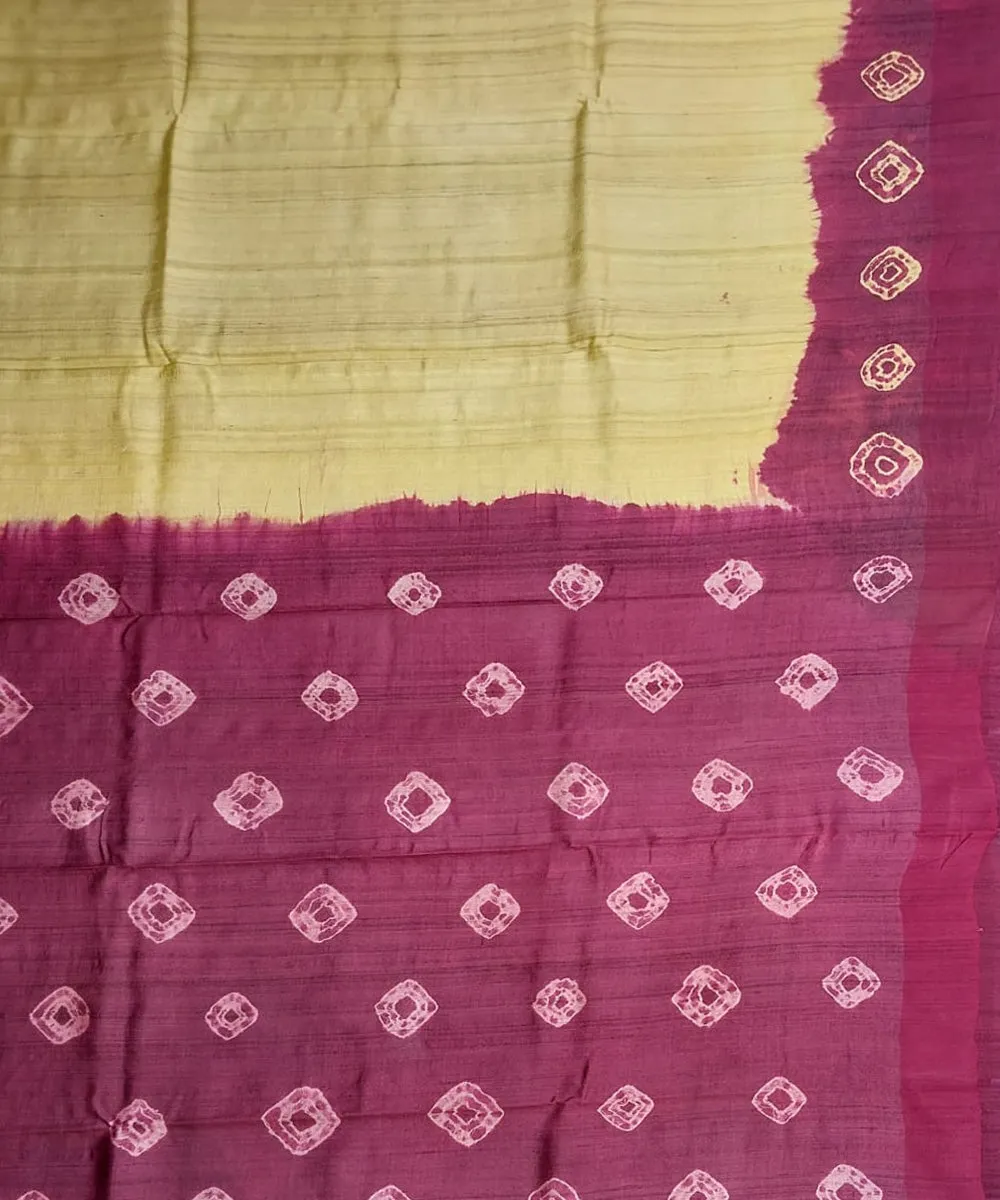 Cream maroon tussar silk hand printed gopalpur saree