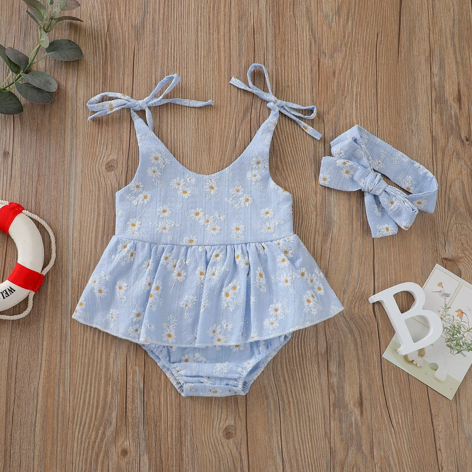 DAISY Embroidered Romper Dress with Headband