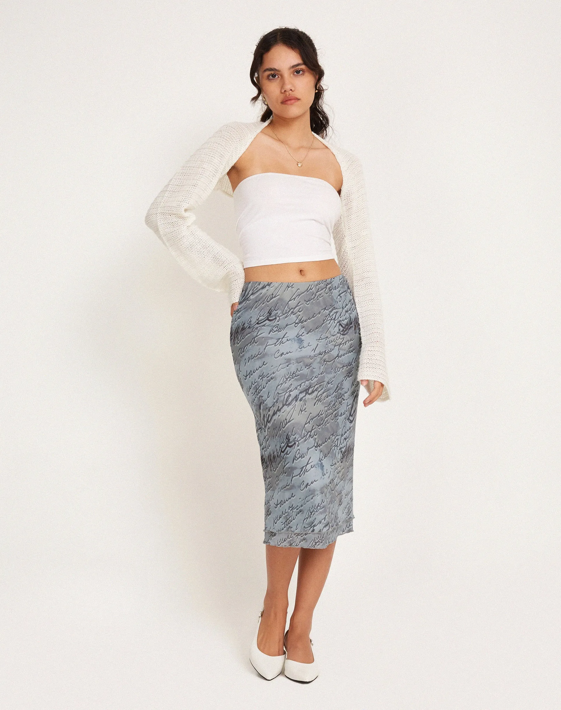 Eldonia Midi Skirt in Mesh Fluid Digi Print