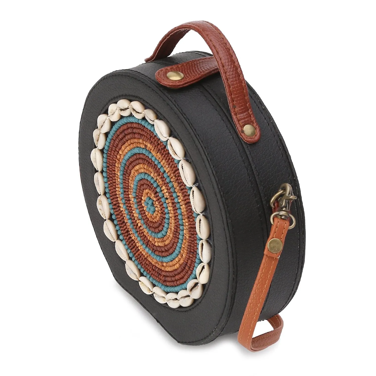 Embroidered Sepia Beads Sling Bag for Women