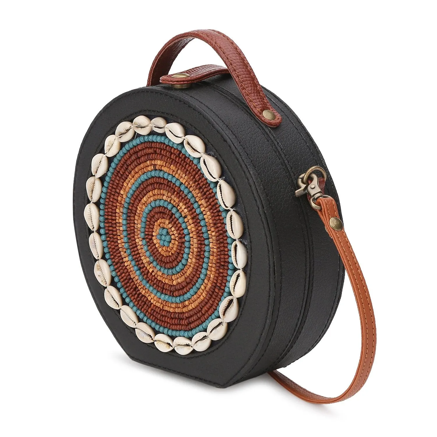 Embroidered Sepia Beads Sling Bag for Women