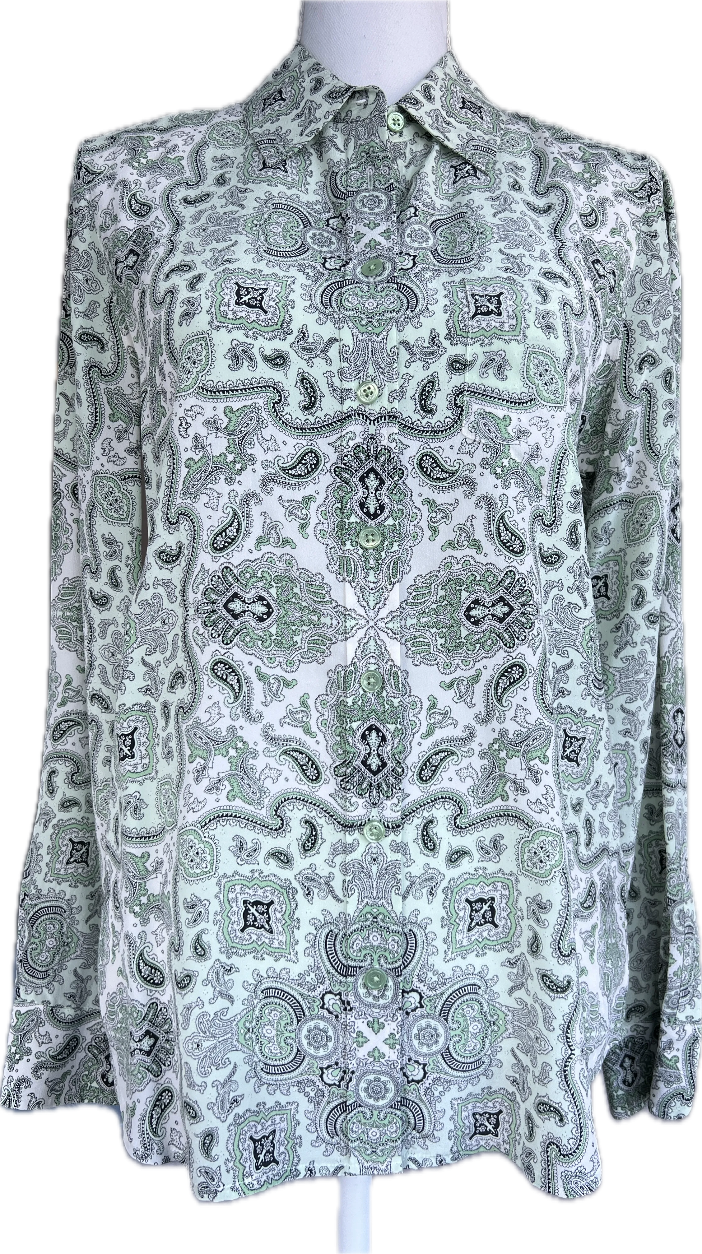 Equipment Mint Green and Black Paisley Silk Shirt, S