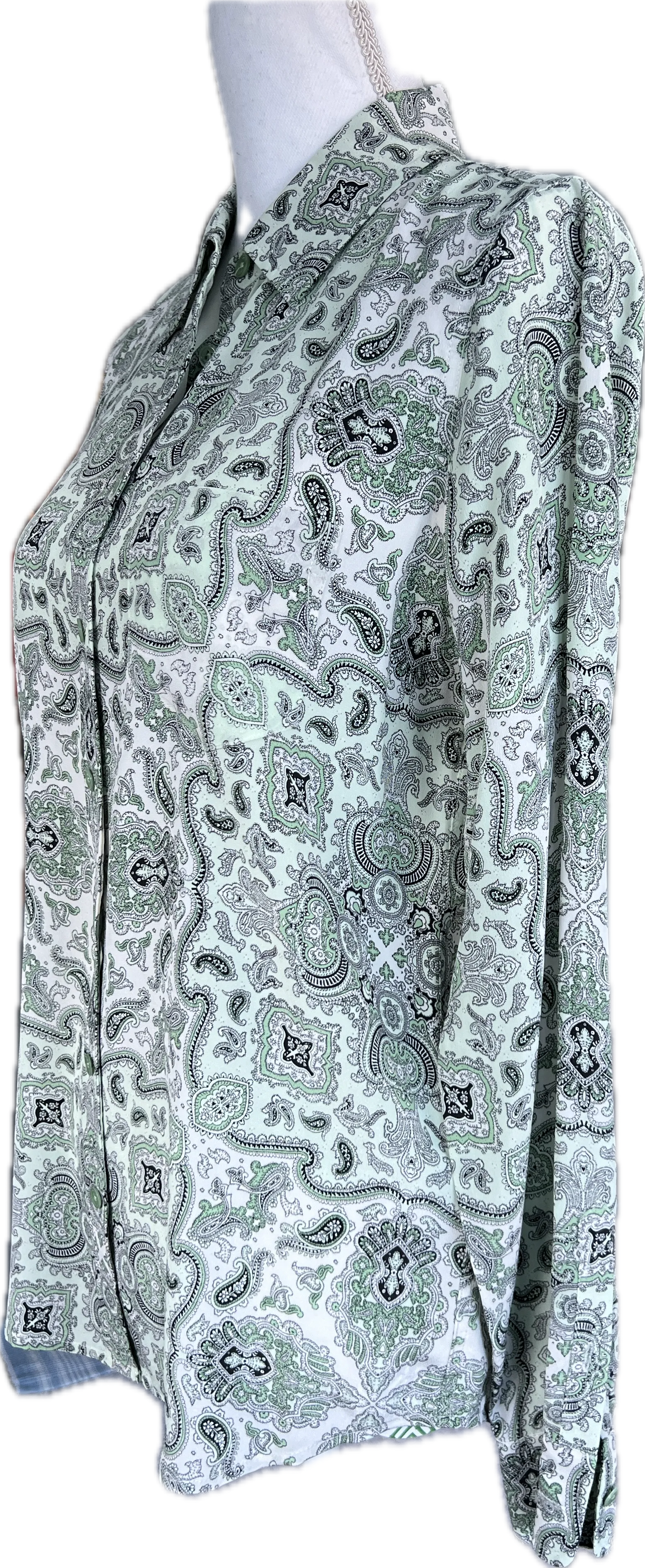 Equipment Mint Green and Black Paisley Silk Shirt, S