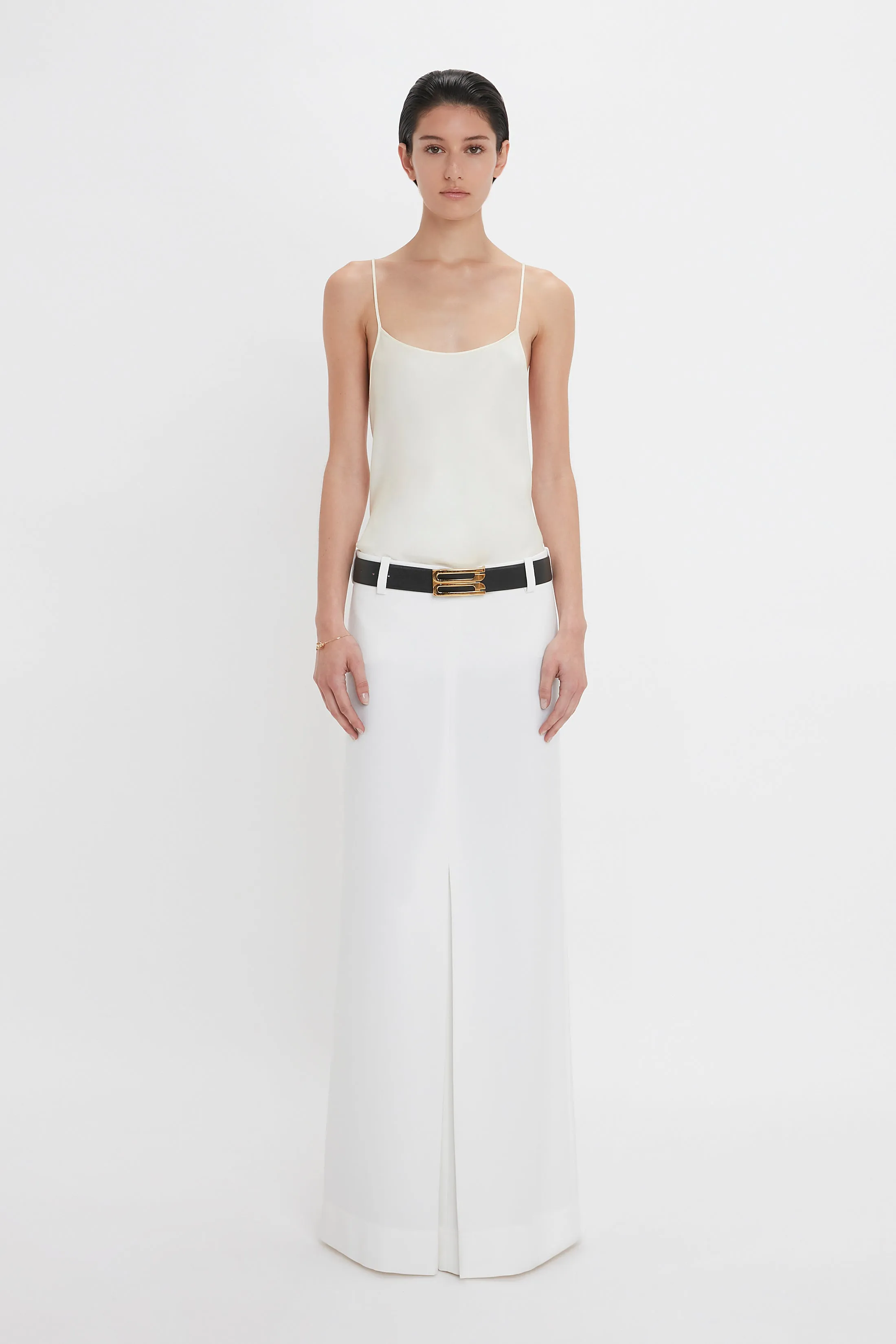 Exclusive Tailored Floor-Length Pleated Skirt In Ivory